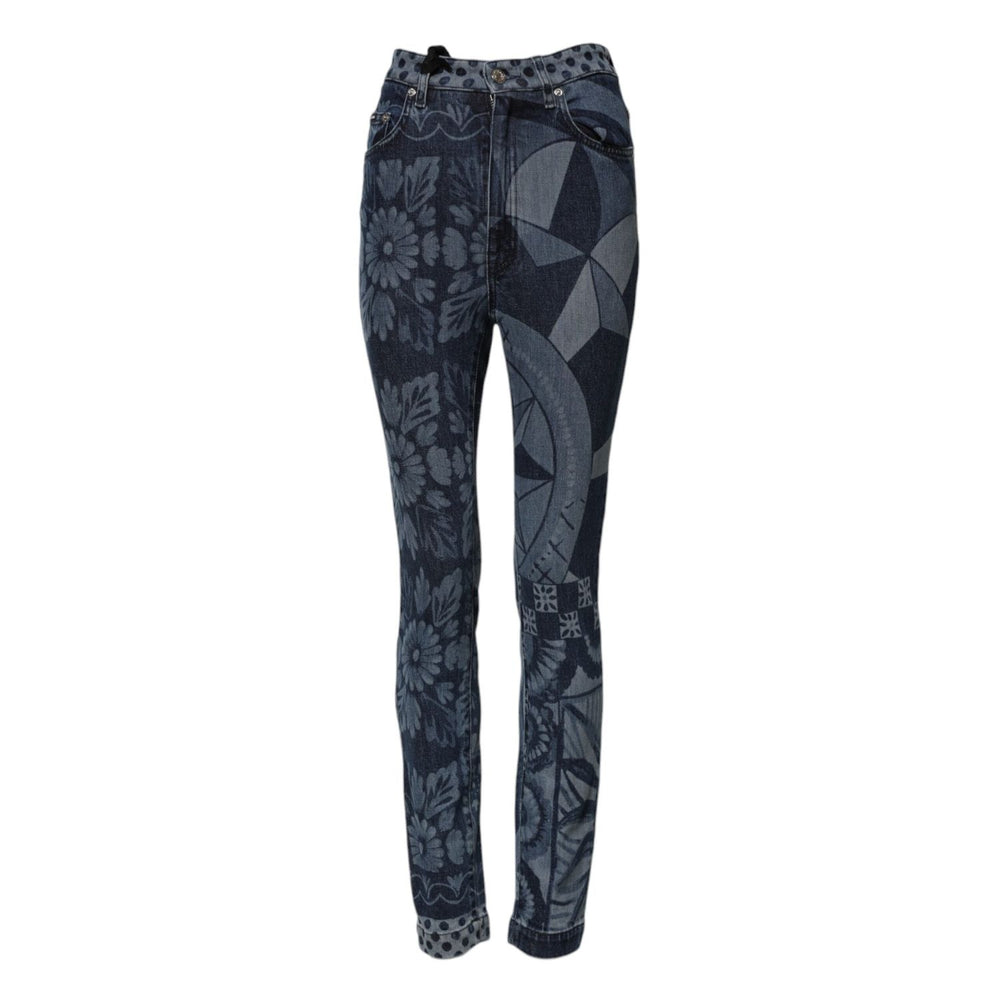 Dolce & Gabbana Blue Graphic Print Cotton Skinny Denim Jeans PAN76485-36