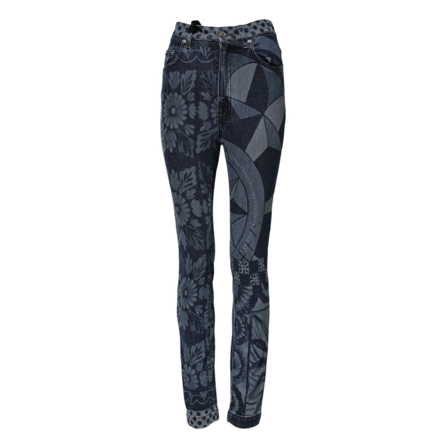 Dolce & Gabbana Blue Graphic Print Cotton Skinny Denim Jeans PAN76485-36