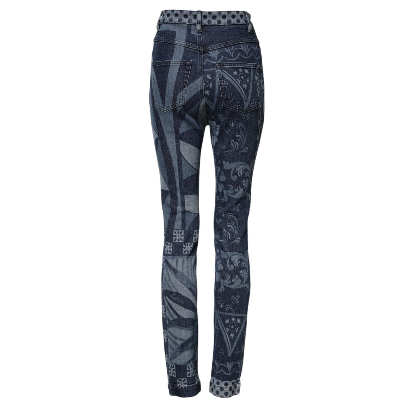 Dolce & Gabbana Blue Graphic Print Cotton Skinny Denim Jeans PAN76485-36