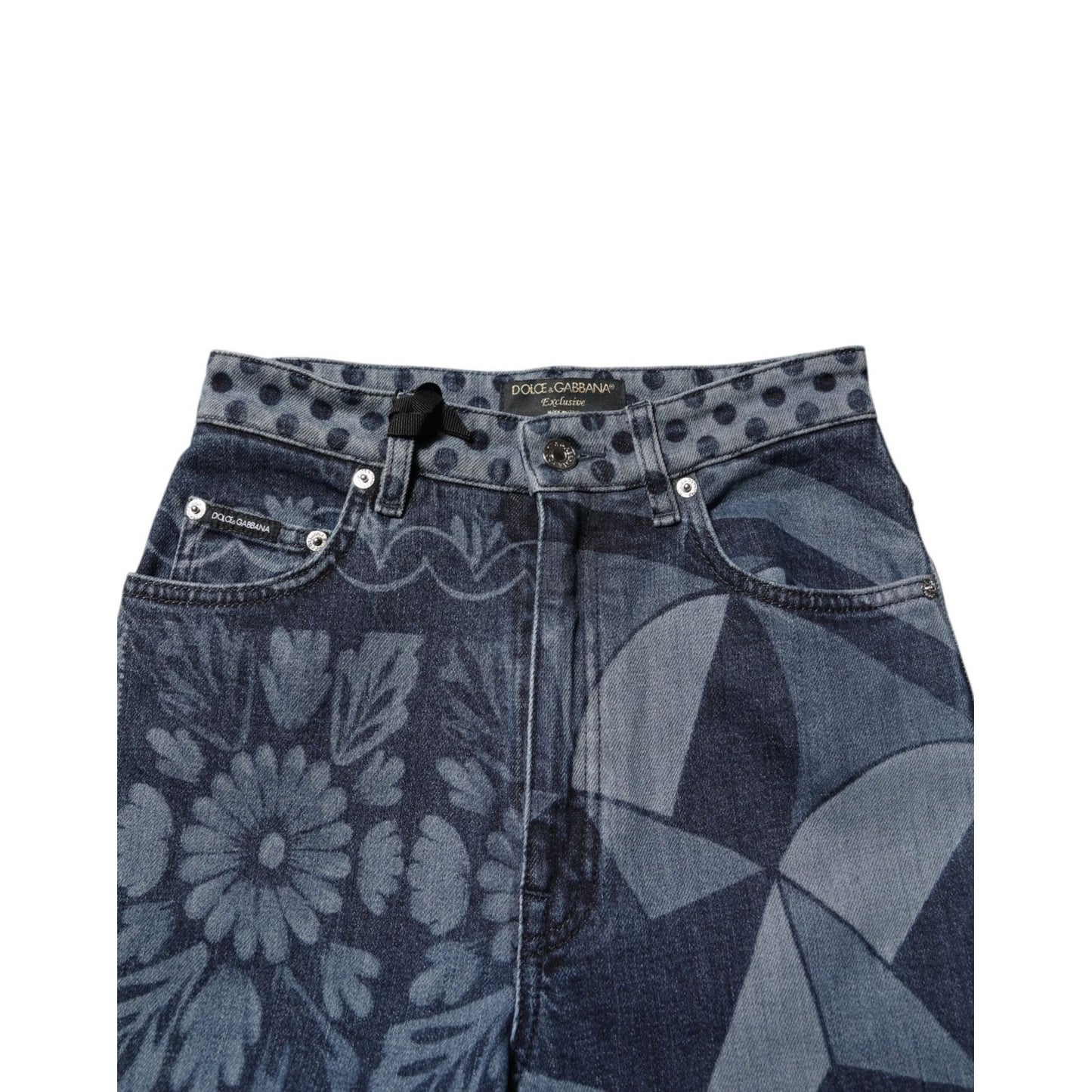 Dolce & Gabbana Blue Graphic Print Cotton Skinny Denim Jeans PAN76485-36