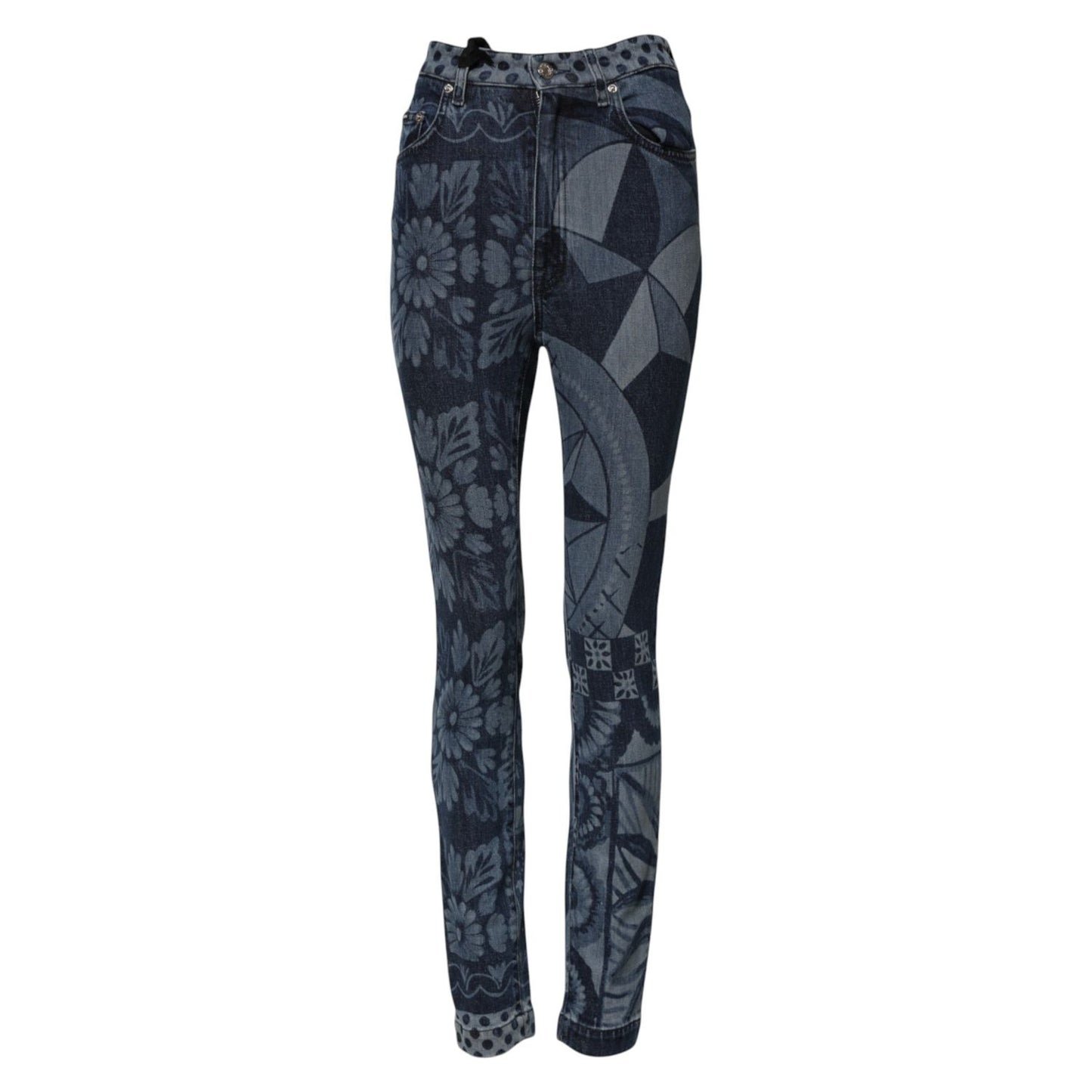 Dolce & Gabbana Blue Graphic Print Cotton Skinny Denim Jeans PAN76485-36
