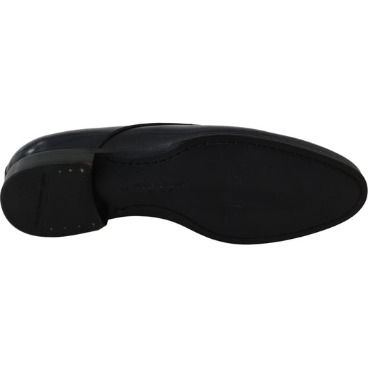 Dolce & Gabbana Elegant Dark Blue Leather Derby Dress Shoes Dolce & Gabbana Black