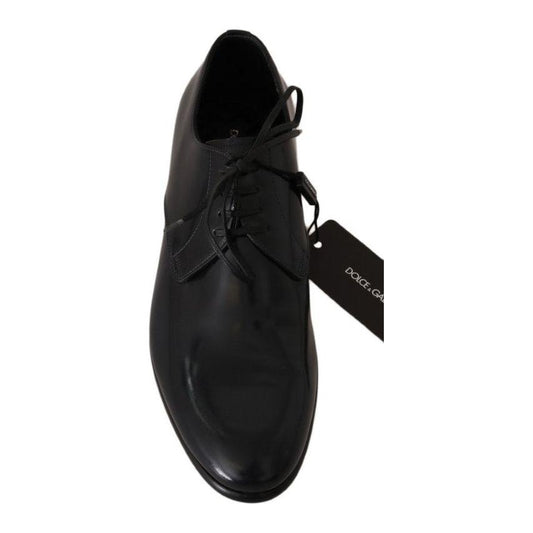 Dolce & Gabbana Elegant Dark Blue Leather Derby Shoes Dolce & Gabbana Black
