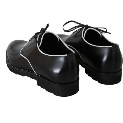 Dolce & Gabbana Black Leather White Line Dress Derby Shoes