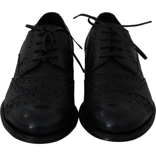 Dolce & Gabbana Elegant Dark Blue Wingtip Derby Dress Shoes Dolce & Gabbana Black
