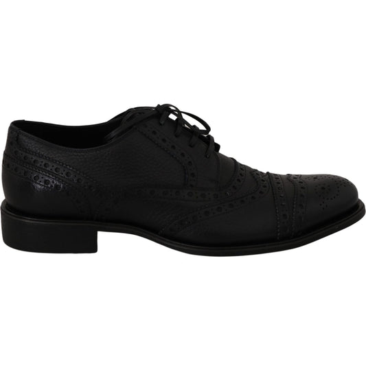 Dolce & Gabbana Elegant Dark Blue Wingtip Derby Dress Shoes Dolce & Gabbana Black