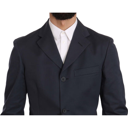 Romeo Gigli Two Piece 3 Button Cotton Blue Solid Suit Suit