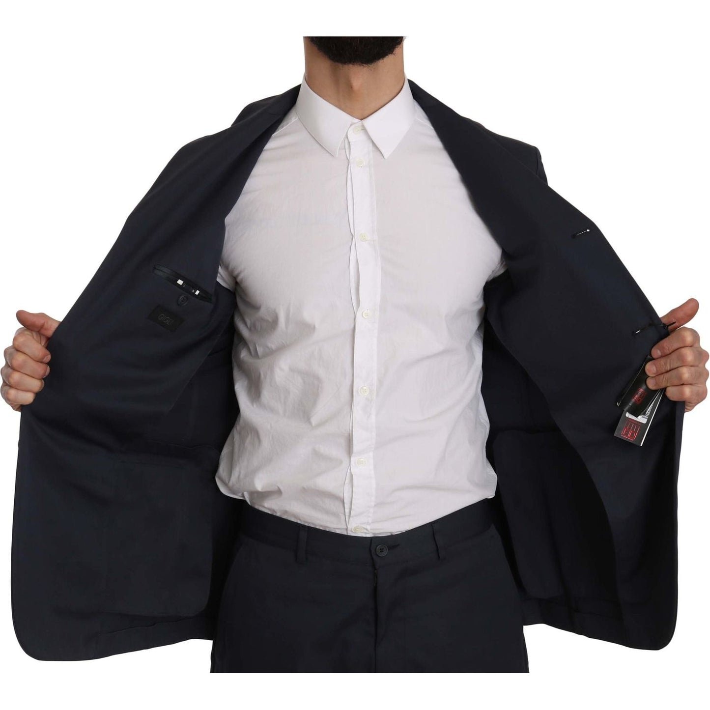 Romeo Gigli Two Piece 3 Button Cotton Blue Solid Suit Suit