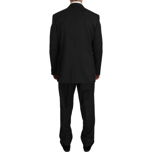 Z ZEGNA Black Striped Two Piece 3 Button 100% Wool Suit Suit