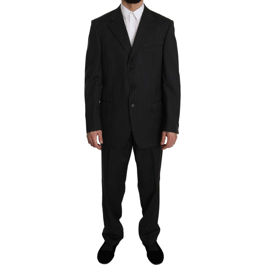 Z ZEGNA Black Striped Two Piece 3 Button 100% Wool Suit Suit