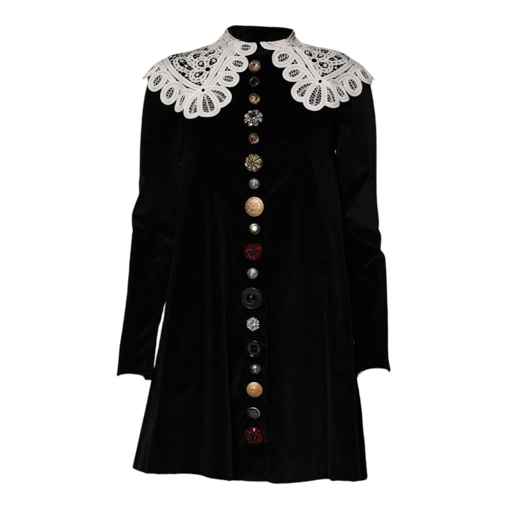 Dolce & Gabbana Black Velvet Lace Collared Embellished Dress DR81773-36