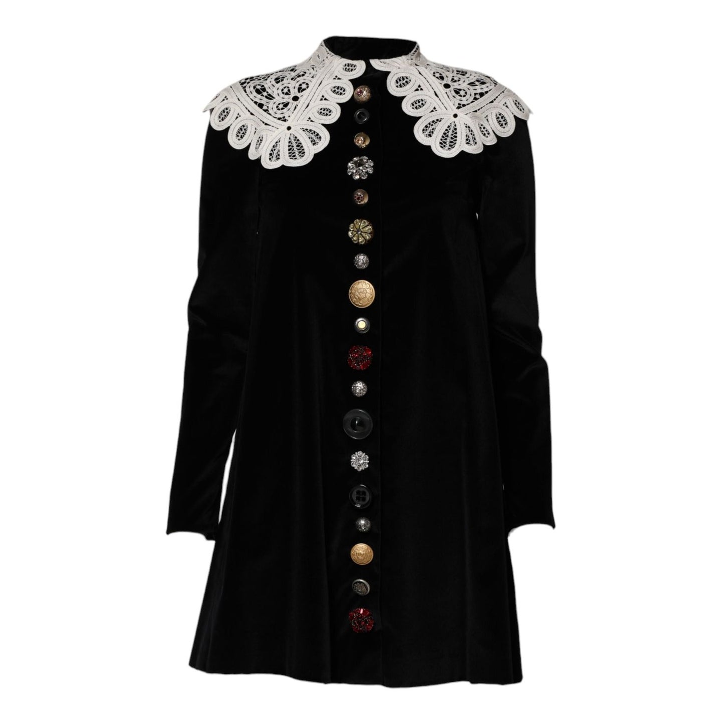 Dolce & Gabbana Black Velvet Lace Collared Embellished Dress DR81773-36