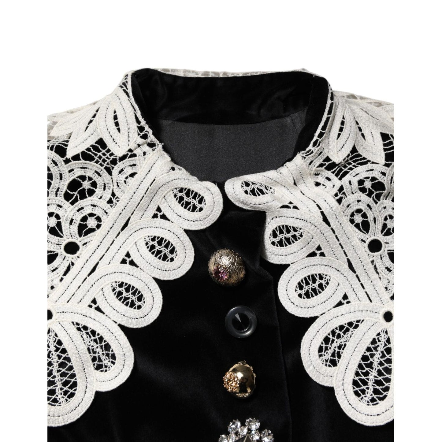 Dolce & Gabbana Black Velvet Lace Collared Embellished Dress DR81773-36