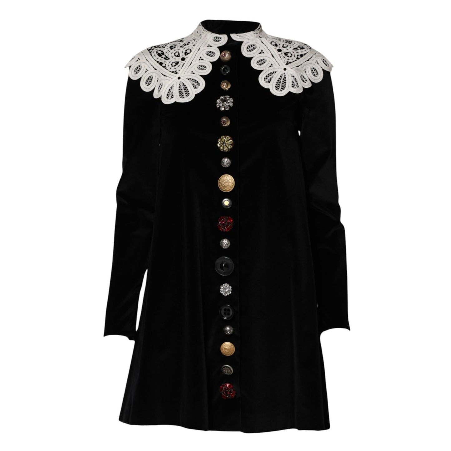Dolce & Gabbana Black Velvet Lace Collared Embellished Dress DR81773-36