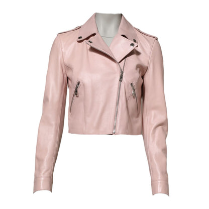 Dolce & Gabbana Light Pink Collar Leather Women Biker Jacket