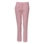 Dolce & Gabbana Pink Wool Mid Waist Tapered Pants with zipper and button closure, crafted in Italy, showcasing luxury fashion and design.