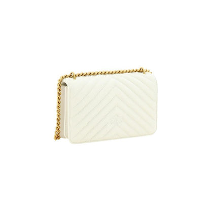 PINKO White Calf Leather Bos Taurus Shoulder Bag