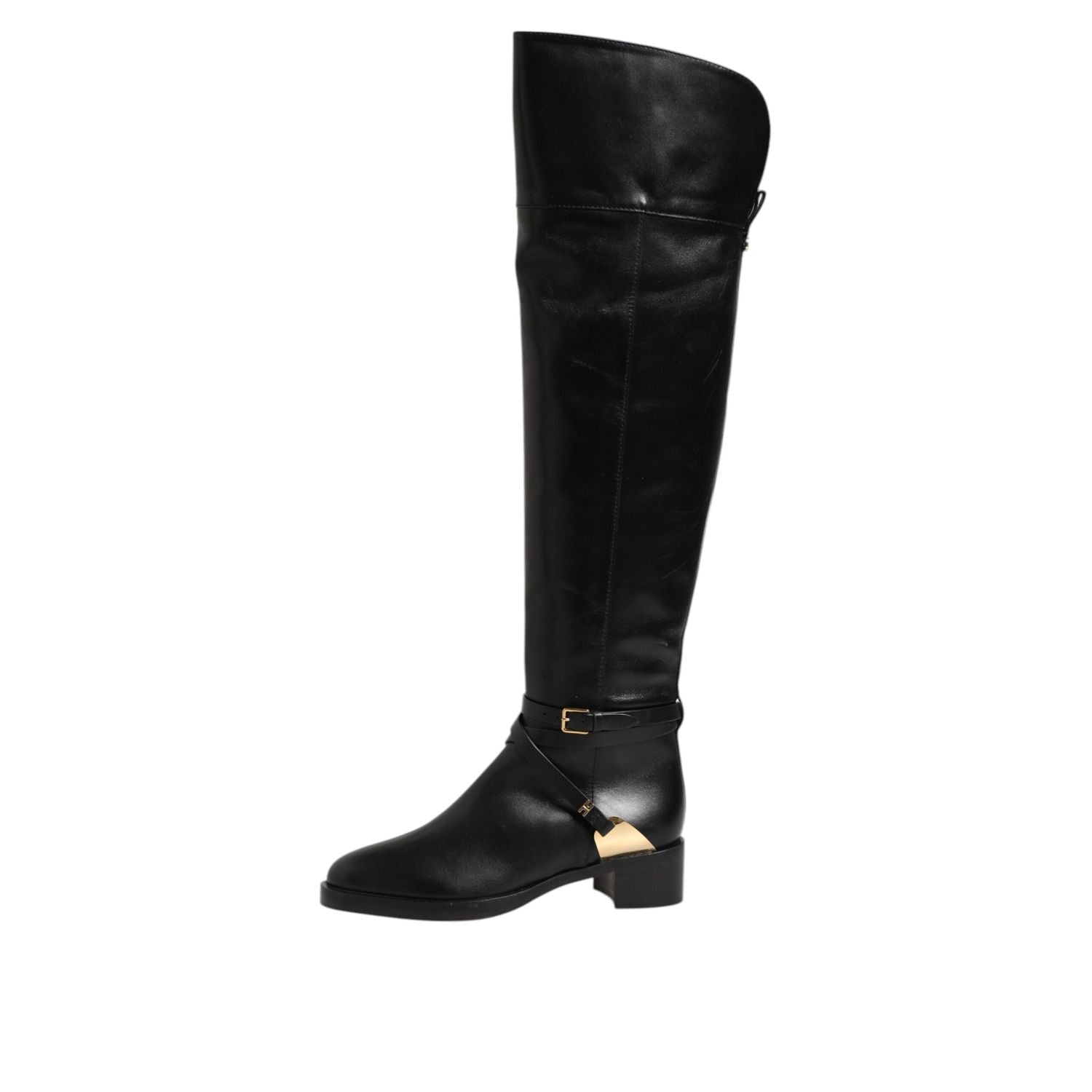 Elisabetta Franchi Black Leather Buckled High Boots Shoes