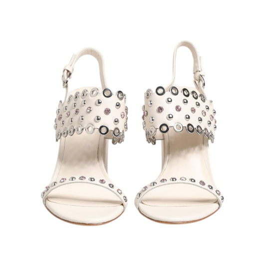 ASH White Block Heeled Studded Quarter Strap Sandals Shoes