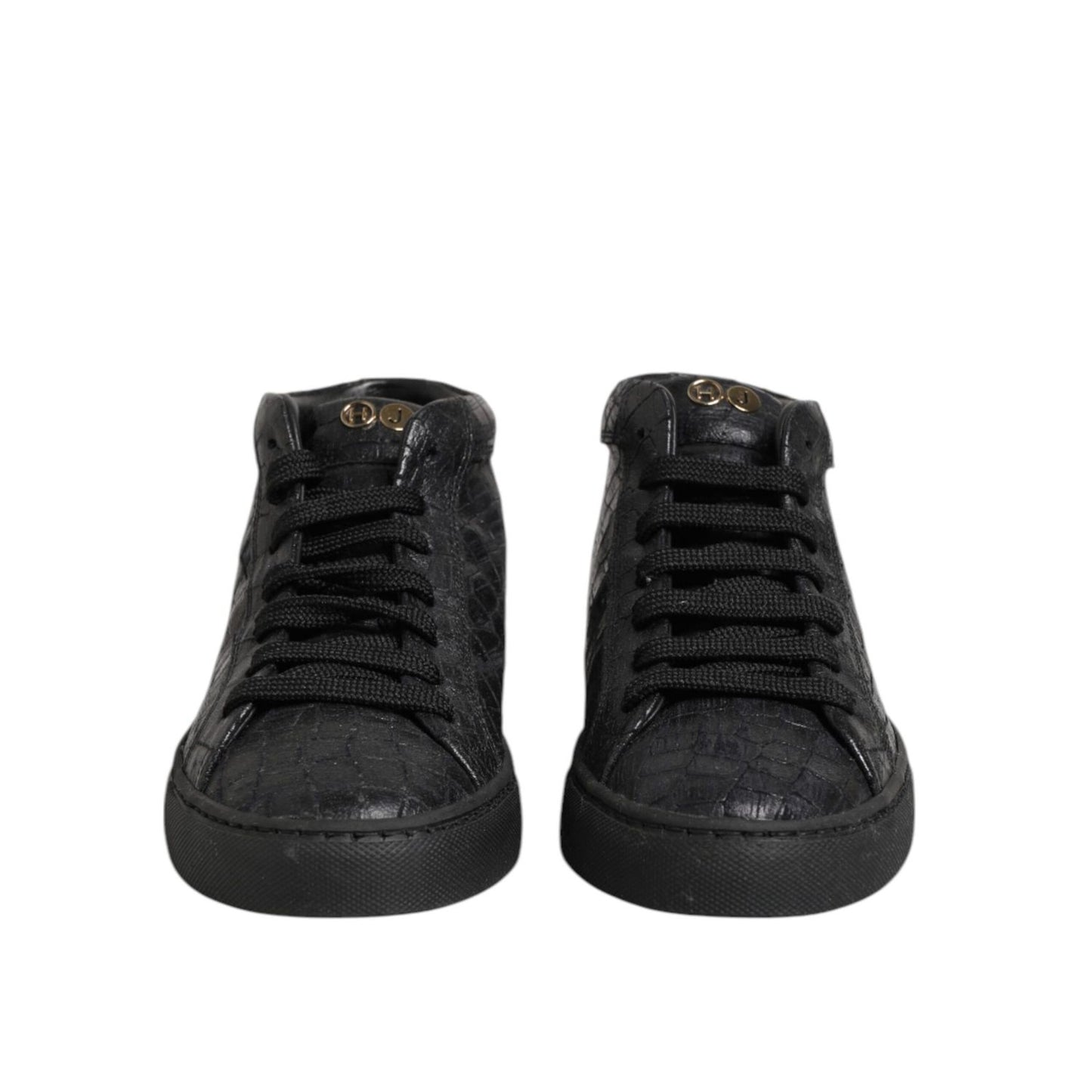 HIDE & JACK Black Leather Lace Up Mid Top Sneakers Shoes