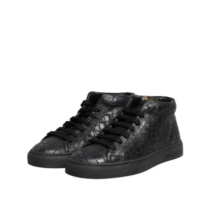 HIDE & JACK Black Leather Lace Up Mid Top Sneakers Shoes