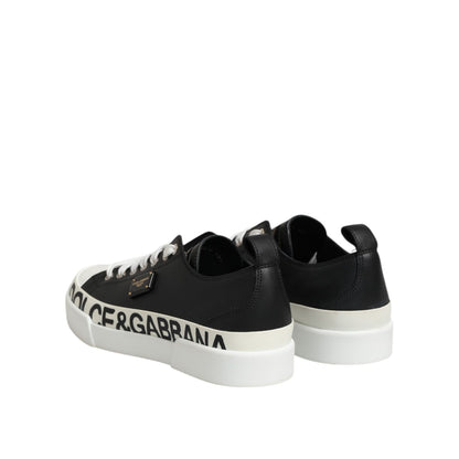 Dolce & Gabbana Black White Leather Low Top Sneakers Shoes