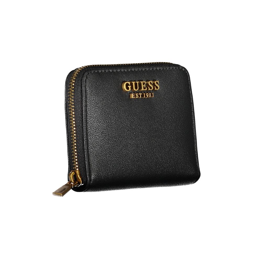 Guess Jeans Black Polyethylene Wallet with zip closure, 1 compartment, coin purse, and card slots. Featuring Guess logo.