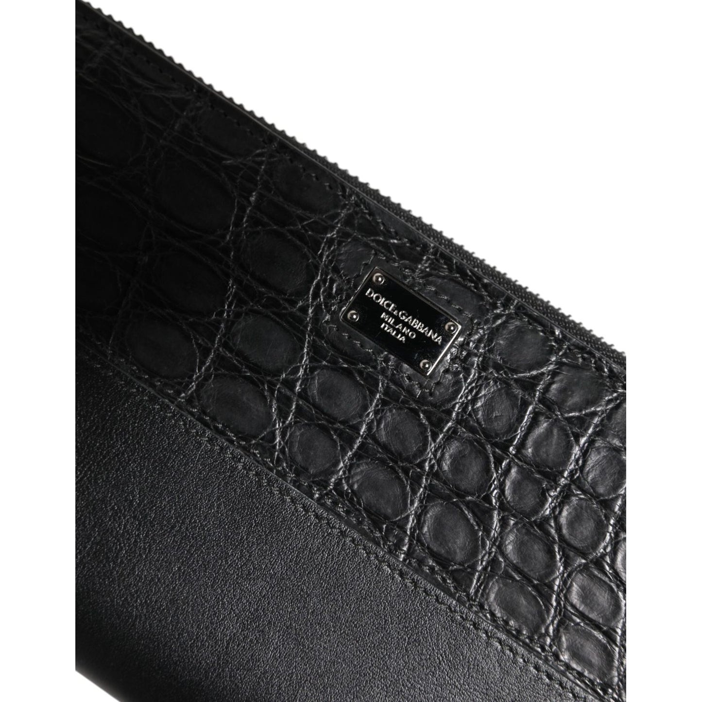 Dolce & Gabbana Black Leather Logo Plaque Zip Around Continental Wallet