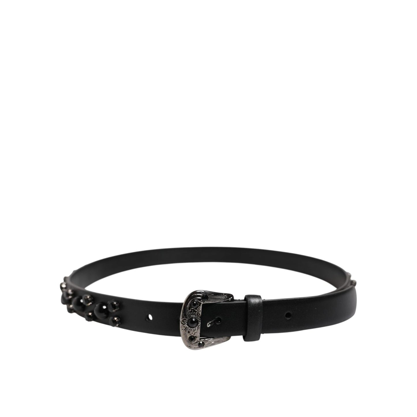 Dolce & Gabbana Black Studded Leather Metal Logo Buckle Belt BEL9407-90