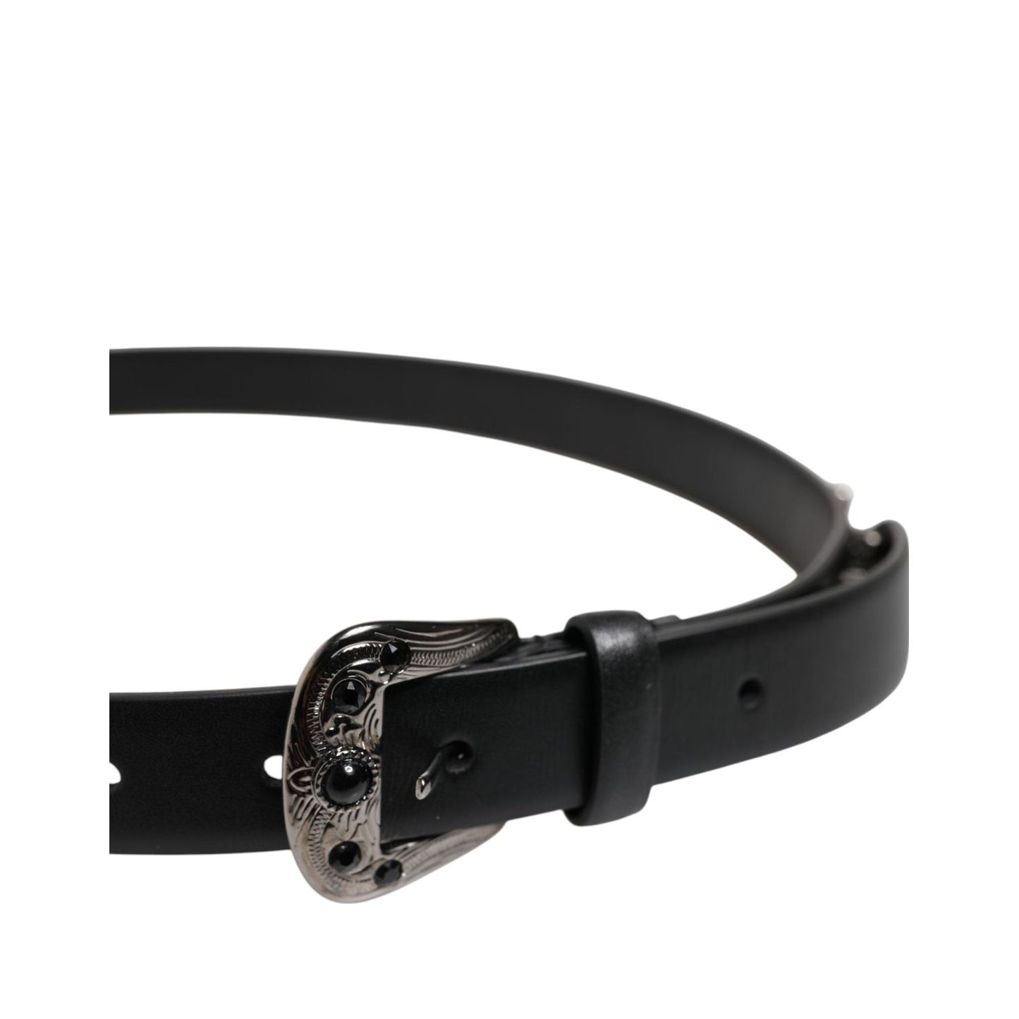 Dolce & Gabbana Black Studded Leather Metal Logo Buckle Belt BEL9407-90