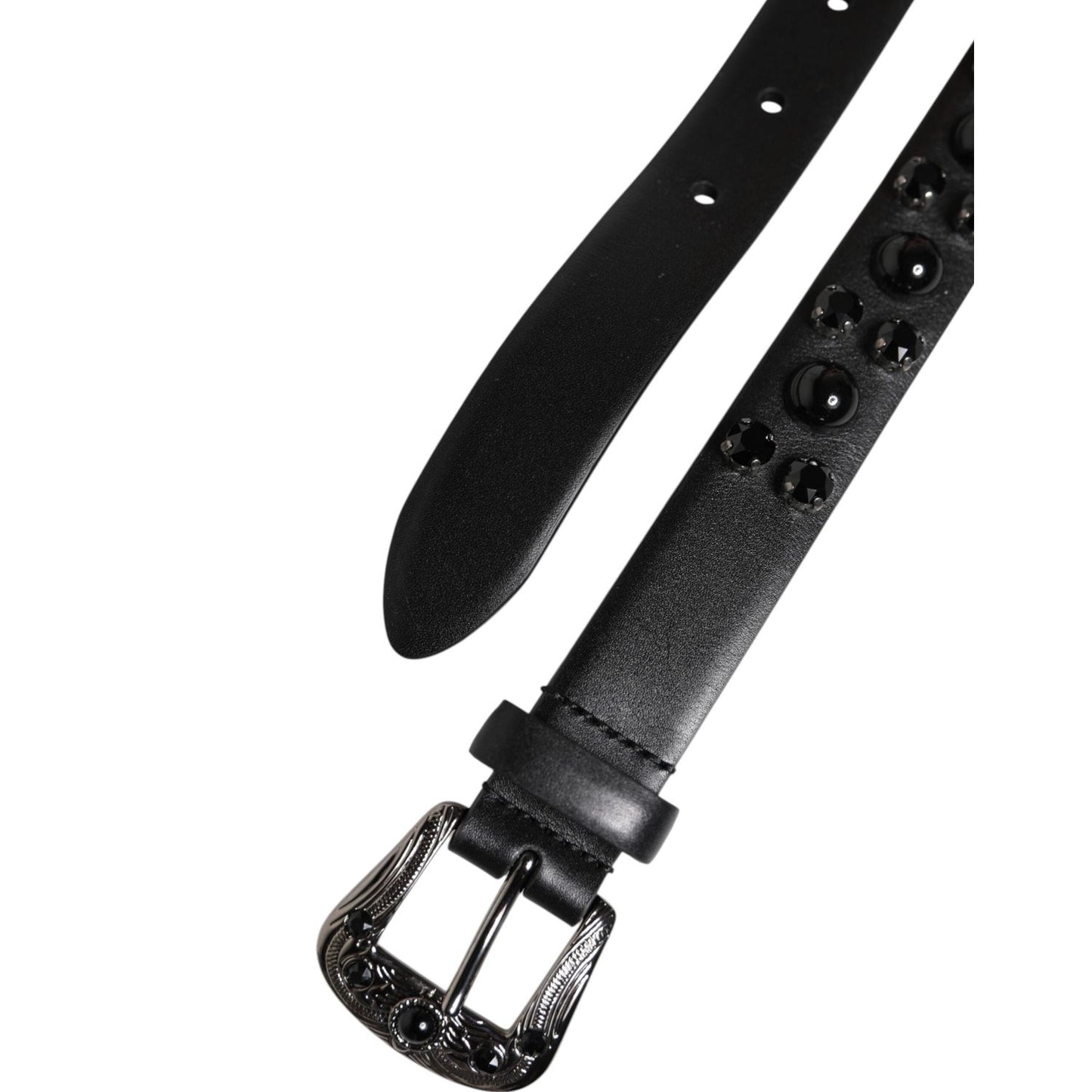 Dolce & Gabbana Black Studded Leather Metal Logo Buckle Belt BEL9407-90