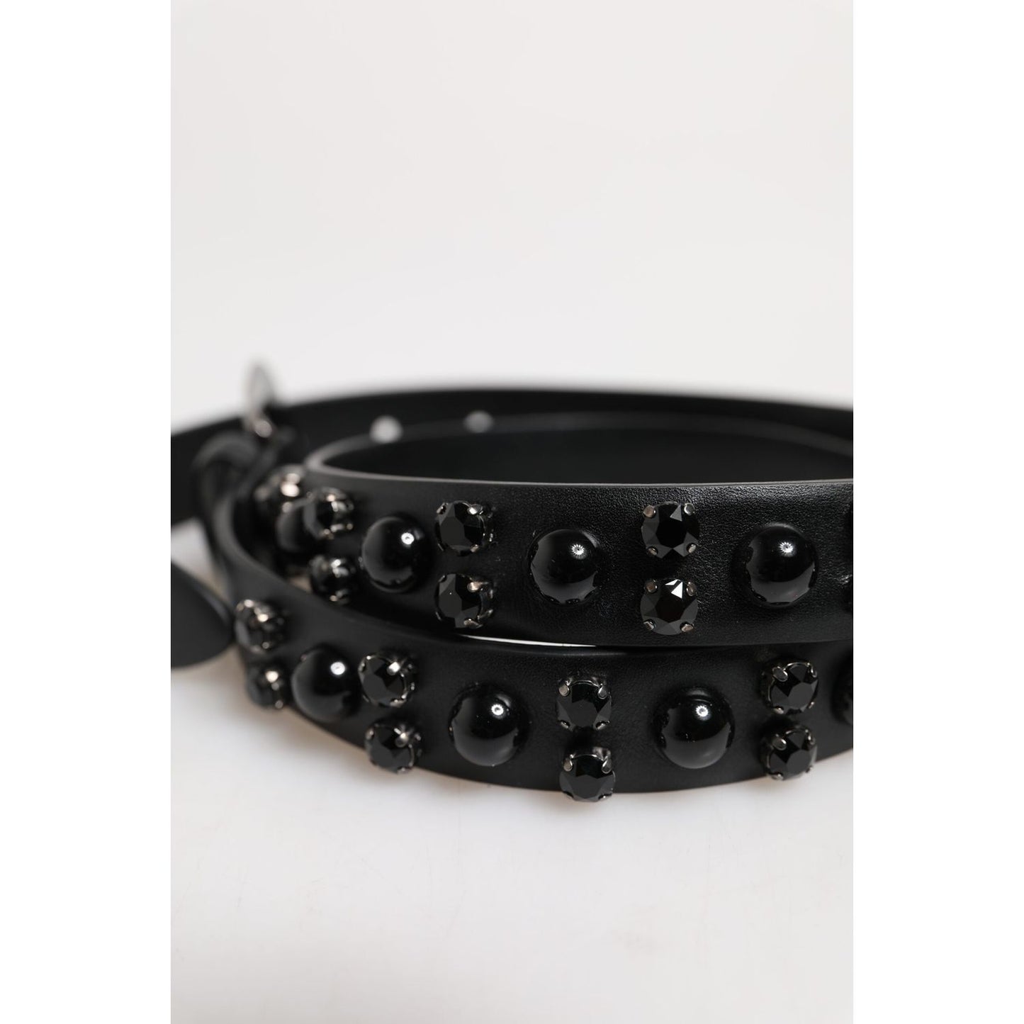 Dolce & Gabbana Black Studded Leather Metal Logo Buckle Belt BEL9407-90