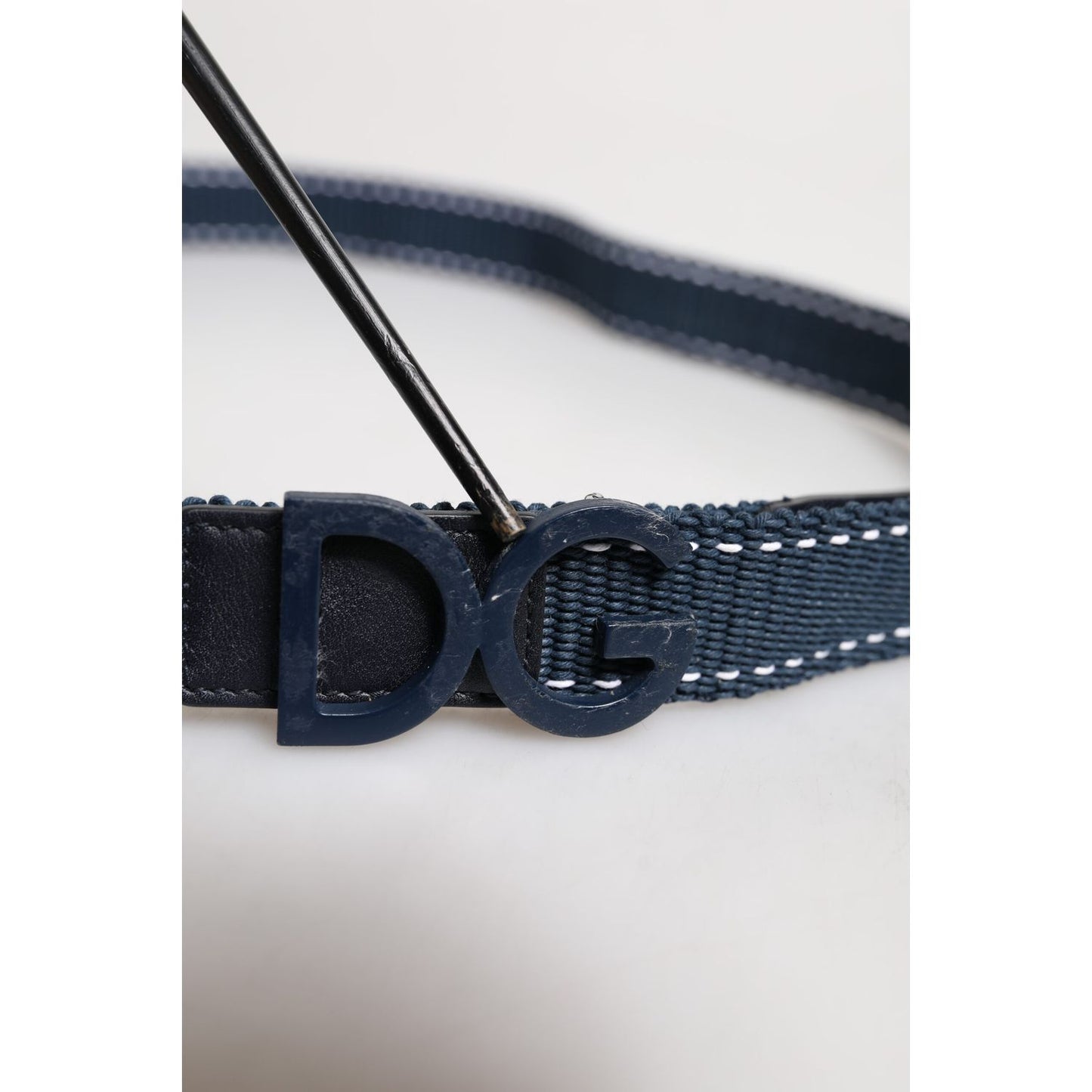 Dolce & Gabbana Blue White Cotton DG Logo Metal Buckle Belt