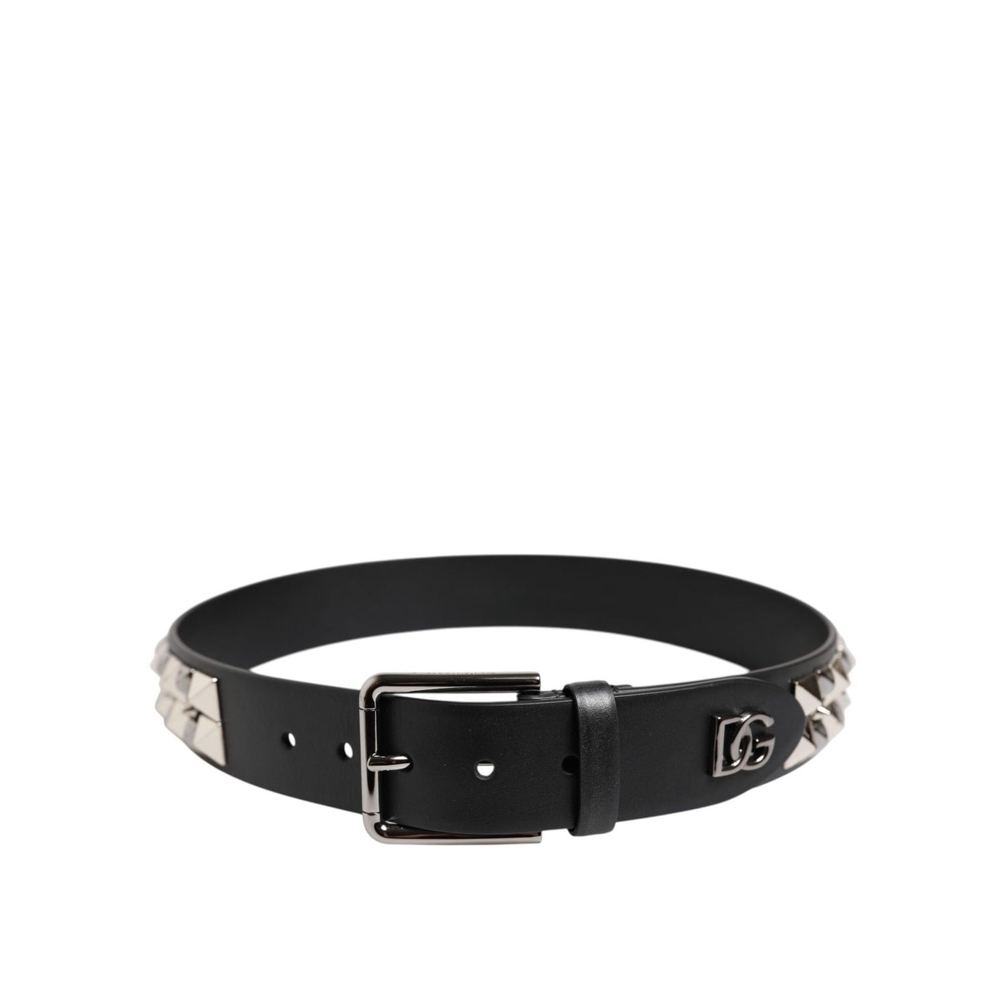 Dolce & Gabbana Black Leather Studded DG Metal Buckle Belt BEL9488-80