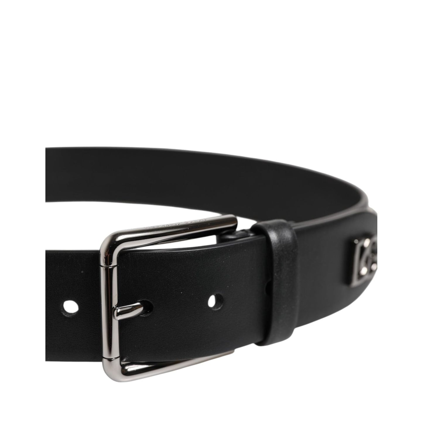 Dolce & Gabbana Black Leather Studded DG Metal Buckle Belt BEL9488-80