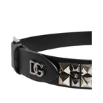 Dolce & Gabbana Black Leather Studded DG Metal Buckle Belt BEL9488-80