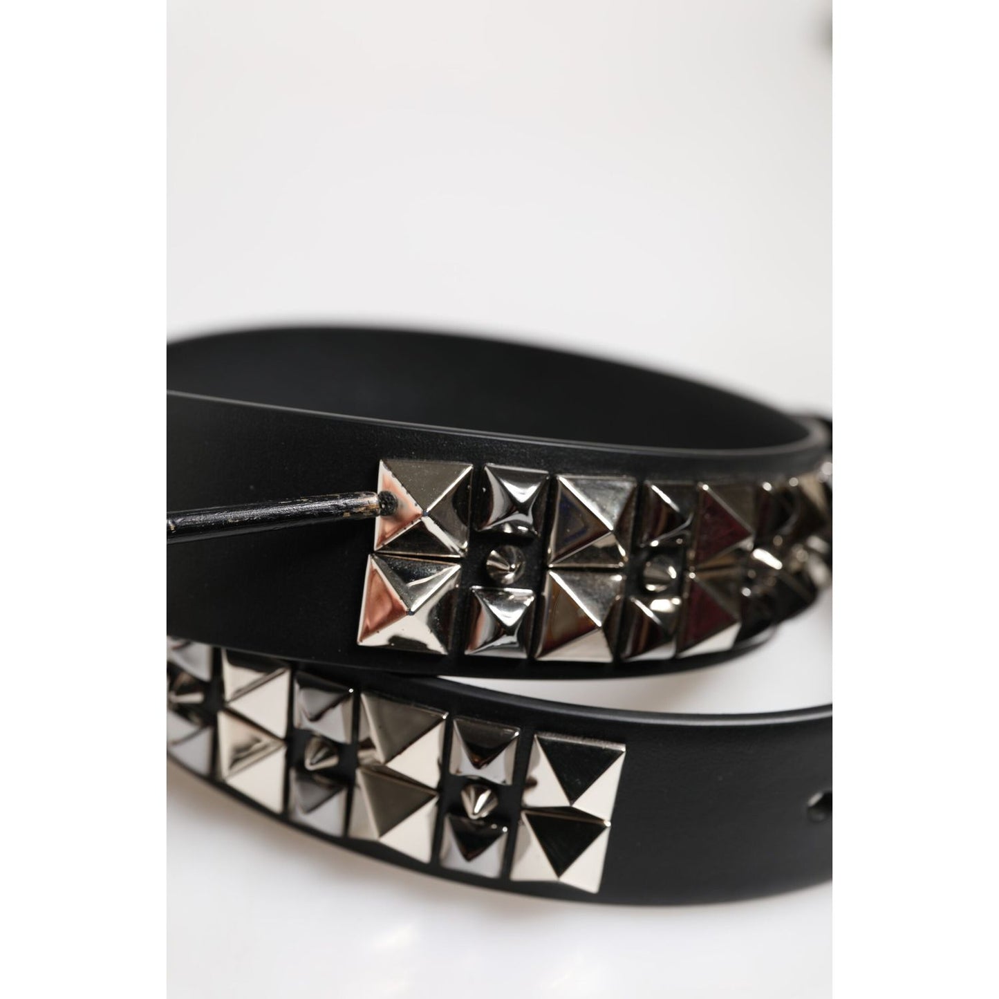 Dolce & Gabbana Black Leather Studded DG Metal Buckle Belt BEL9488-80