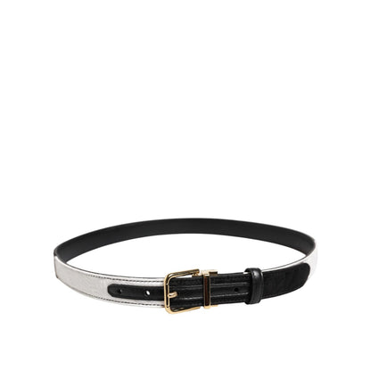 Dolce & Gabbana Black White Patchwork Gold Metal Buckle Belt