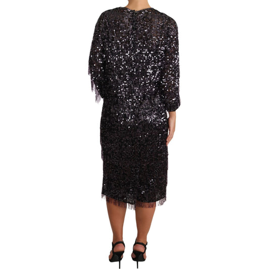 Dolce & Gabbana Sequined Shift Midi Dress – Timeless Elegance Dolce & Gabbana Black