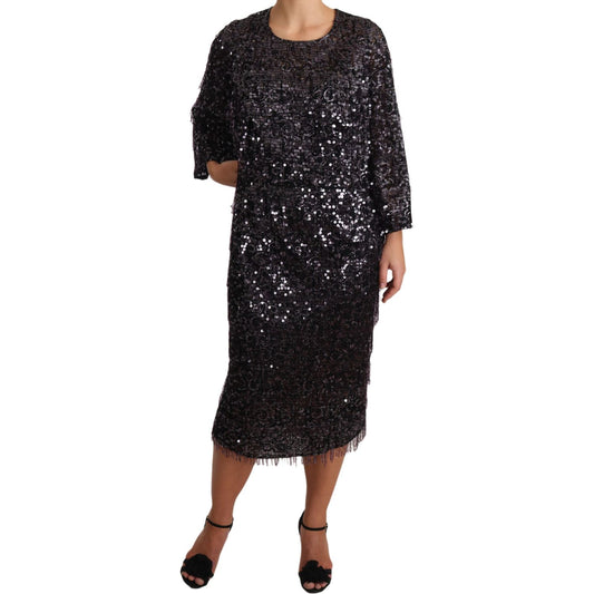 Dolce & Gabbana Sequined Shift Midi Dress – Timeless Elegance Dolce & Gabbana Black
