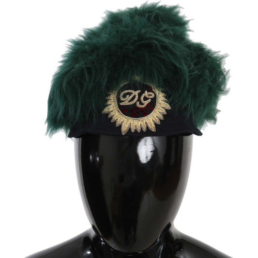 Dolce & Gabbana Elegant Emerald Cashmere Cloche Cap Hat Dolce & Gabbana Black