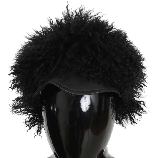 Dolce & Gabbana Chic Black Gatsby Cap in Tibet Lamb Fur Hat Dolce & Gabbana Black