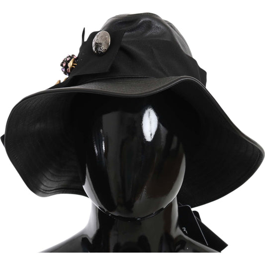Dolce & Gabbana Elegant Black Leather Cloche Cap Hat Dolce & Gabbana Black