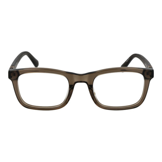 Guess Brown Men Glasses Frame in full-rim rectangle style with plastic lenses and spring hinge, including branded case.