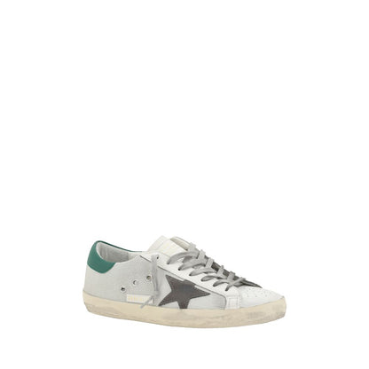 Golden Goose White Calf Leather Bos Taurus Low Top Sneakers with vintage effect and star patch design.