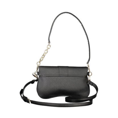 Stylish Mario Valentino Black Polyethylene Women Handbag with adjustable strap and removable handle.