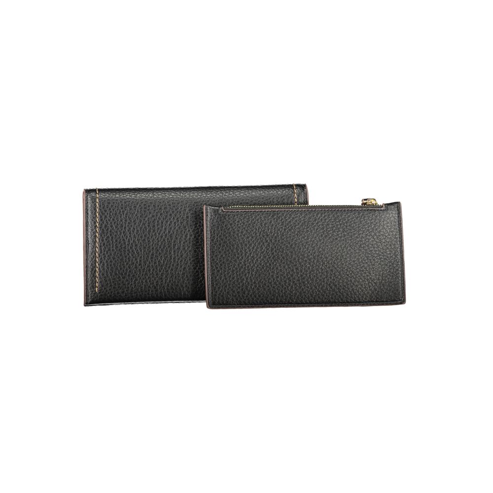 Mario Valentino Black Polyethylene Women Wallet with removable coin pouch, elegant and functional design for modern accessories.
