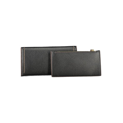 Mario Valentino Black Polyethylene Women Wallet with removable coin pouch, elegant and functional design for modern accessories.