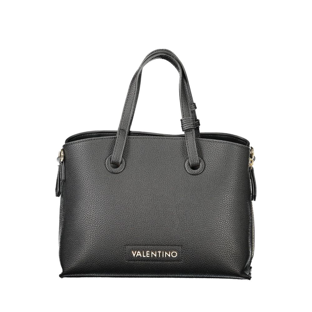 Mario Valentino Black Polyethylene Women Handbag with double handles and shoulder strap, displaying chic designer sophistication.