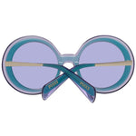Emilio Pucci Turquoise Women Sunglass with purple lenses, round full-rim frame, metal and plastic material, includes branded case.